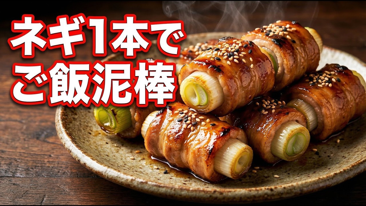 【焼くだけ】長ネギ1本で絶品！豚バラ肉巻き焼き｜甘辛だれでご飯が止まらない