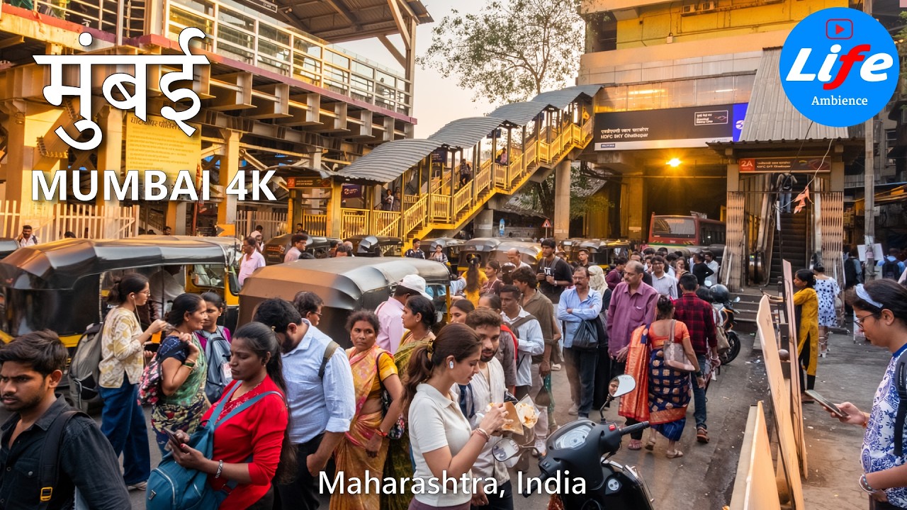 GHATKOPAR Mumbai - Walking Tour of Bustling Railway Station and Street Market 4K