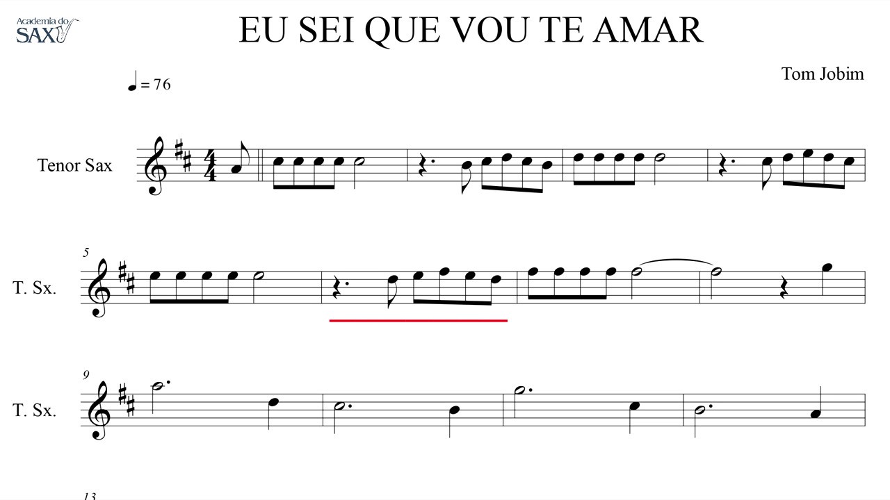 EU SEI QUE VOU TE AMAR 🎷 Sax Bb