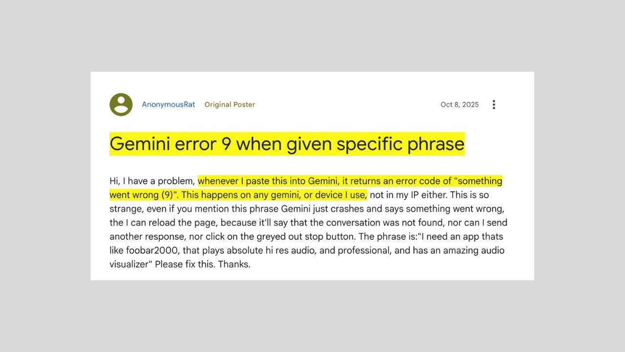 Как исправить ошибку Google Gemini с кодом 9?