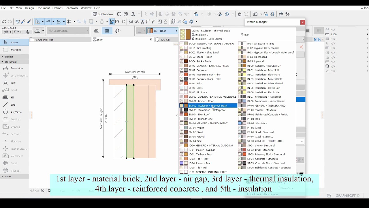 complex i composite pofile в  ArchiCAD 22, многослойная конструкция и сложный профиль