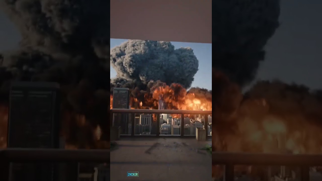 the city engulfed in flames and a massive black smoke cloud rising.The perspective suggests it&rsquo;s .