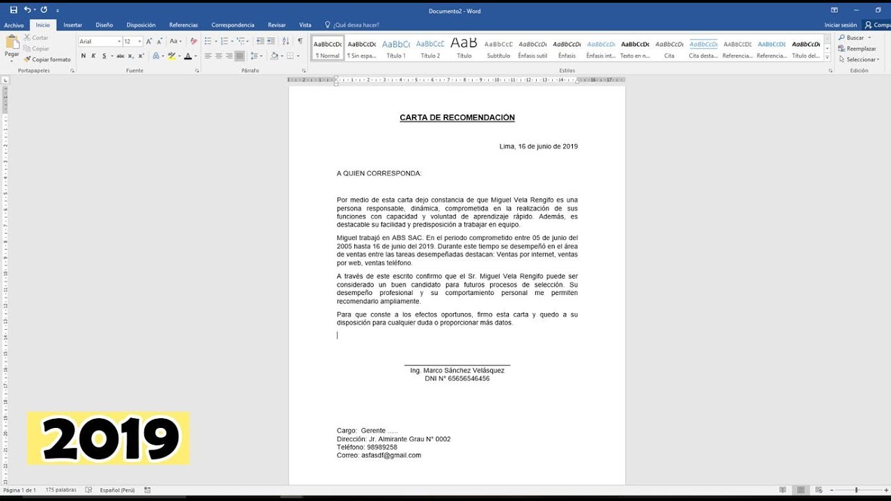 Como hacer una carta de recomendación laboral en Word