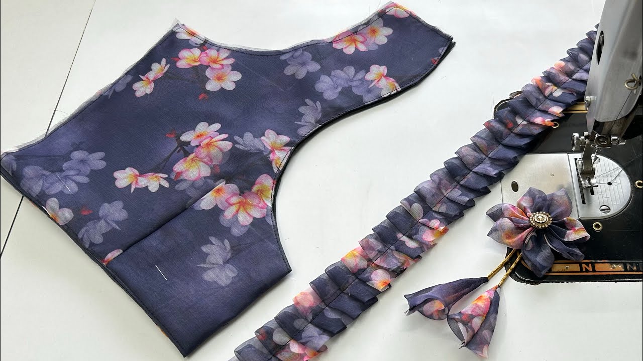 Frill Blouse Design | Organza Frill Blouse Design | Cutting And Stitching Back Neck Blouse Design