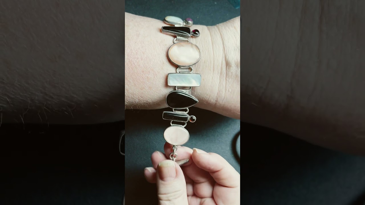 Sterling Gemstone & Mother of Pearl Obsidian Toggle clasp Bracelet