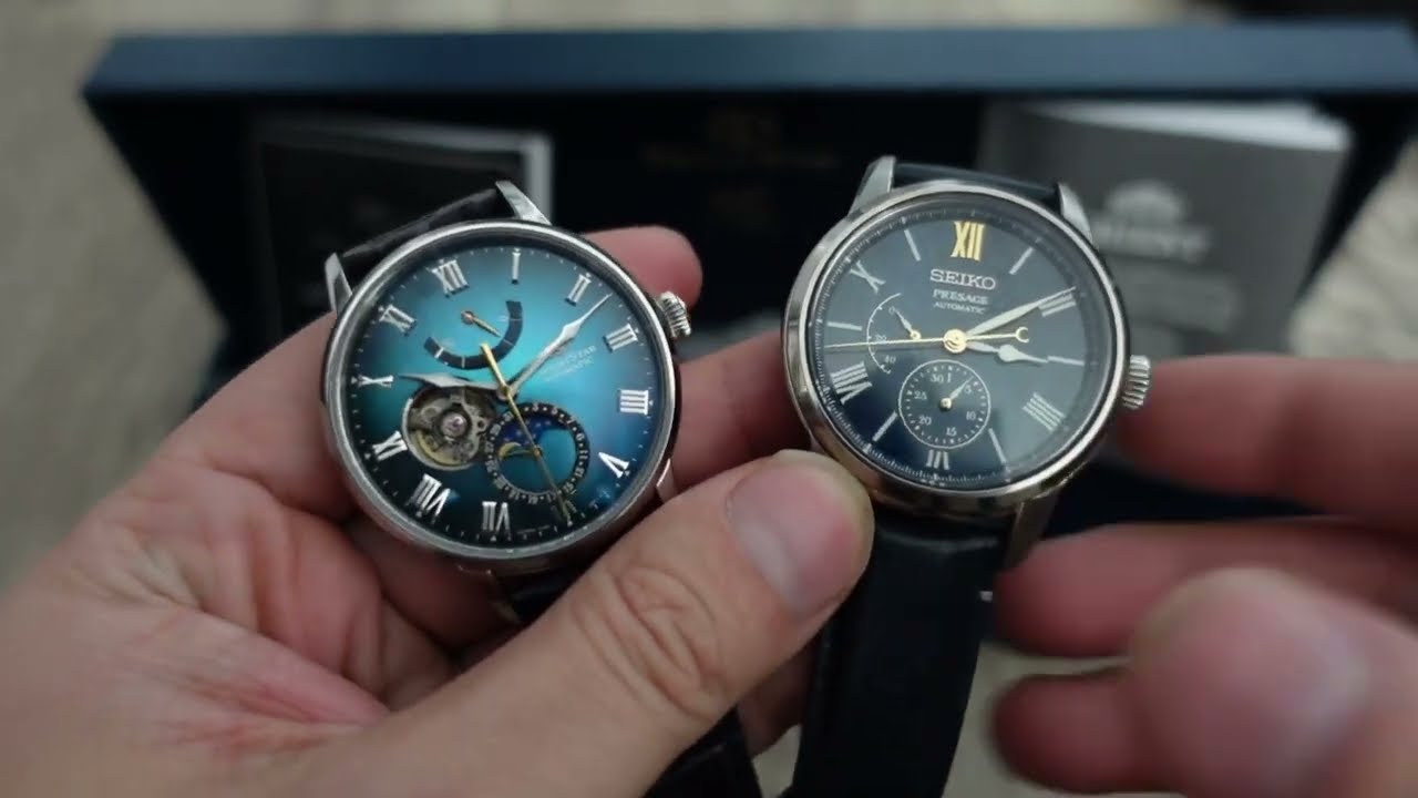 Распаковка и сравнение часов Orient Star Moonphase RE-AY0111A с Seiko Presage SPB399