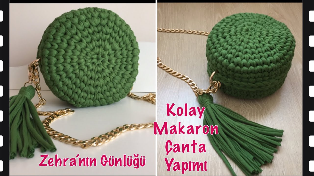 Penye İpten Makaron Çanta Yapımı - Kolay Anlatım - Kolay Makaron Çanta Yapımı -Yuvarlak Çanta Yapımı
