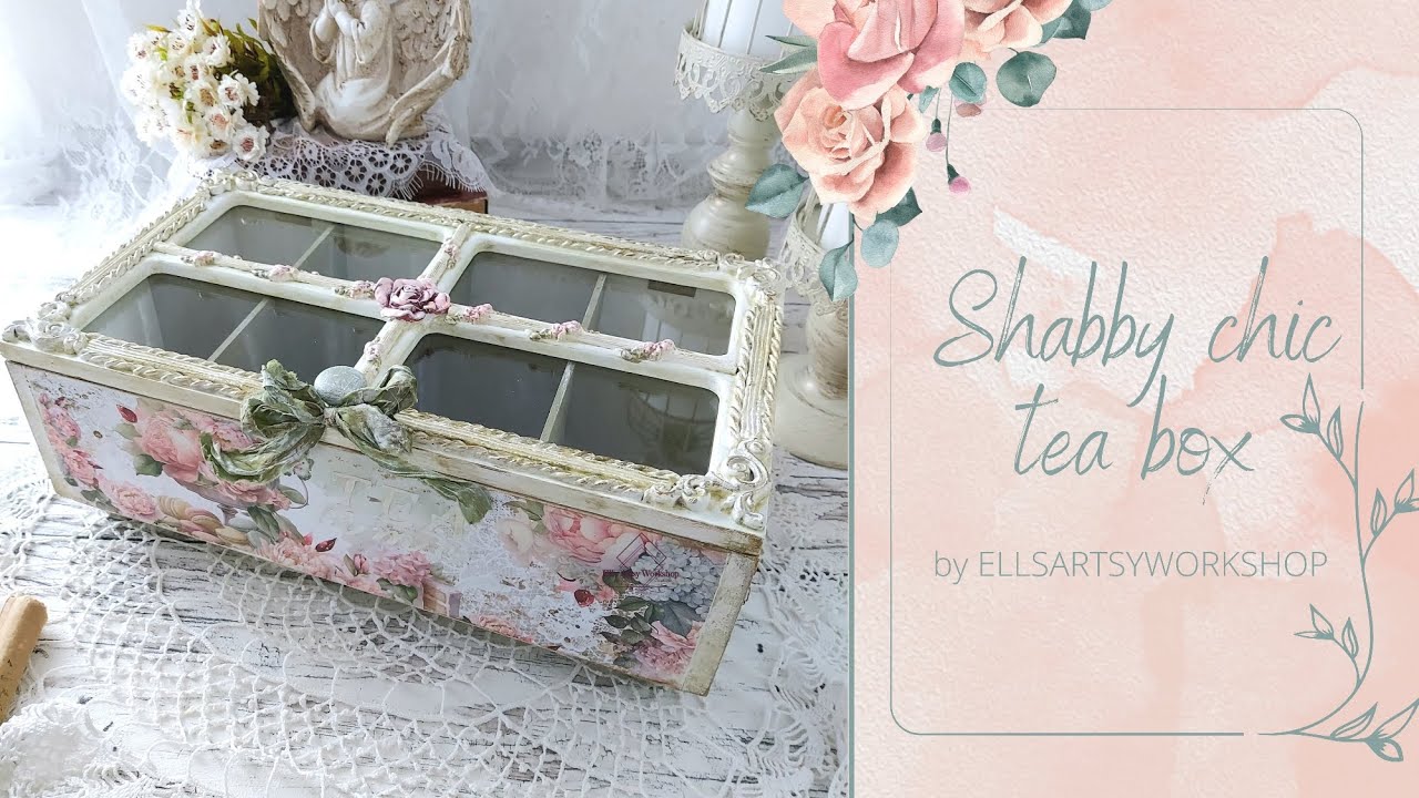 Shabby chic tea box; Handmade wooden tea bag dispenser; DIY  home decor idea; Romantic floral box