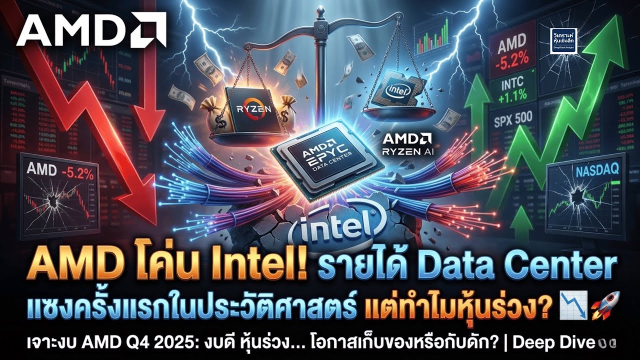 AMD โค่น Intel! รายได้ Data Center แซงครั้งแรกในประวัติศาสตร์ แต่ทำไมหุ้นร่วง? 📉🚀