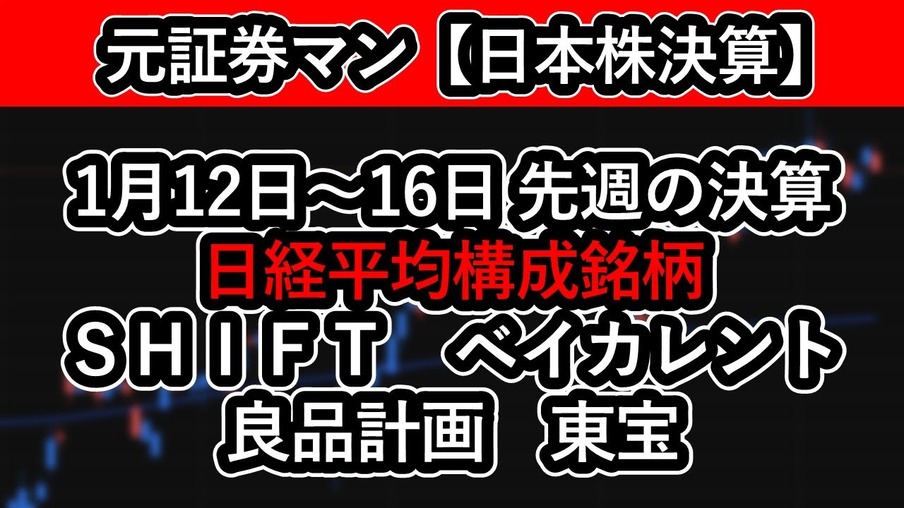 先週の決算発表　日経平均構成銘柄（ＳＨＩＦＴ　ベイカレント　良品計画　東宝）　元証券マン　投資家バティ