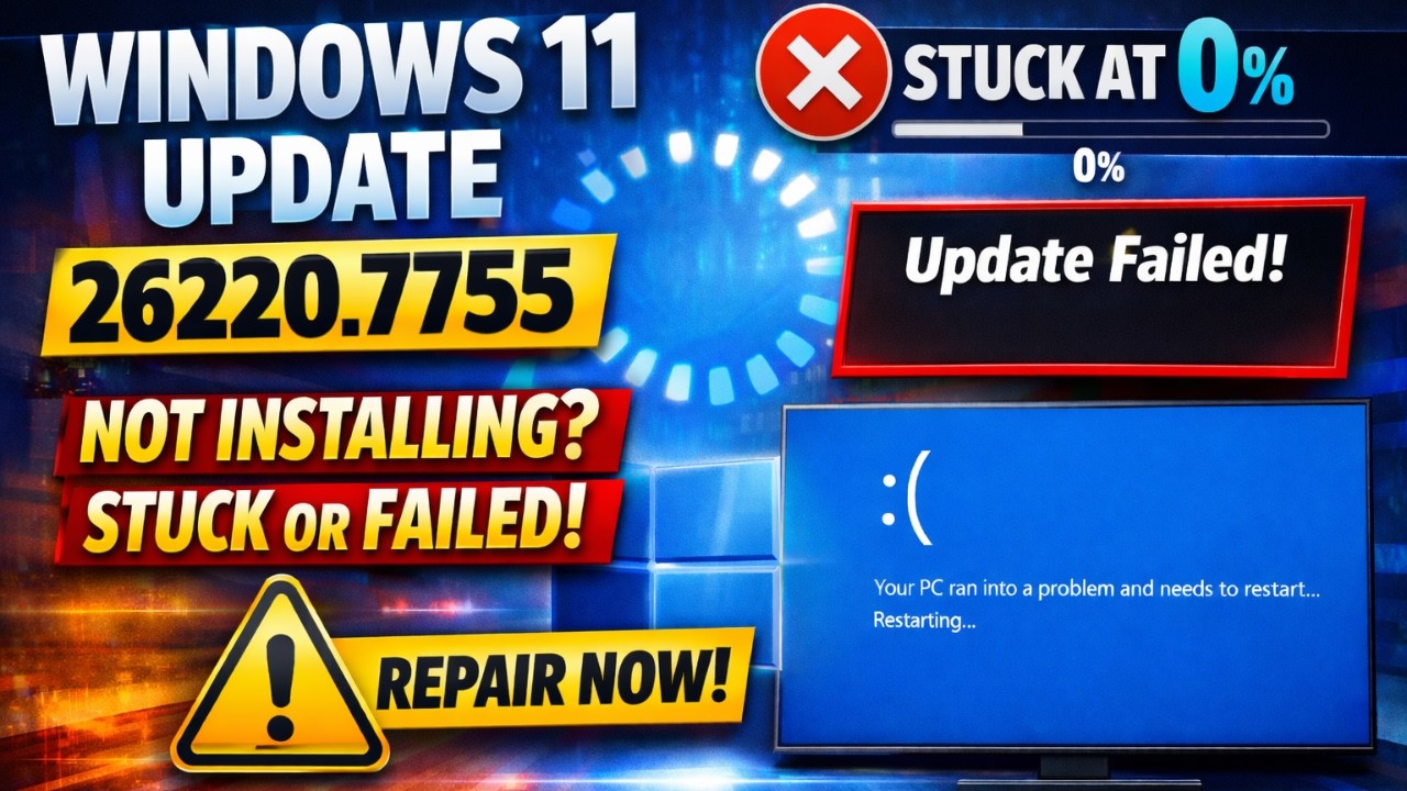 Fix Windows 11 Update 26220.7755 Not Installing or Stuck at 0% | Complete Repair Guide