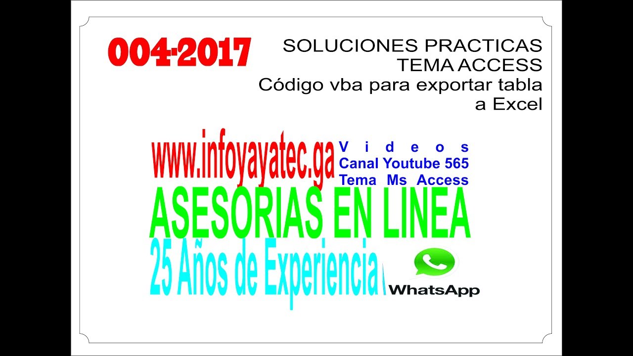 Access Código vba para exportar tabla a Excel