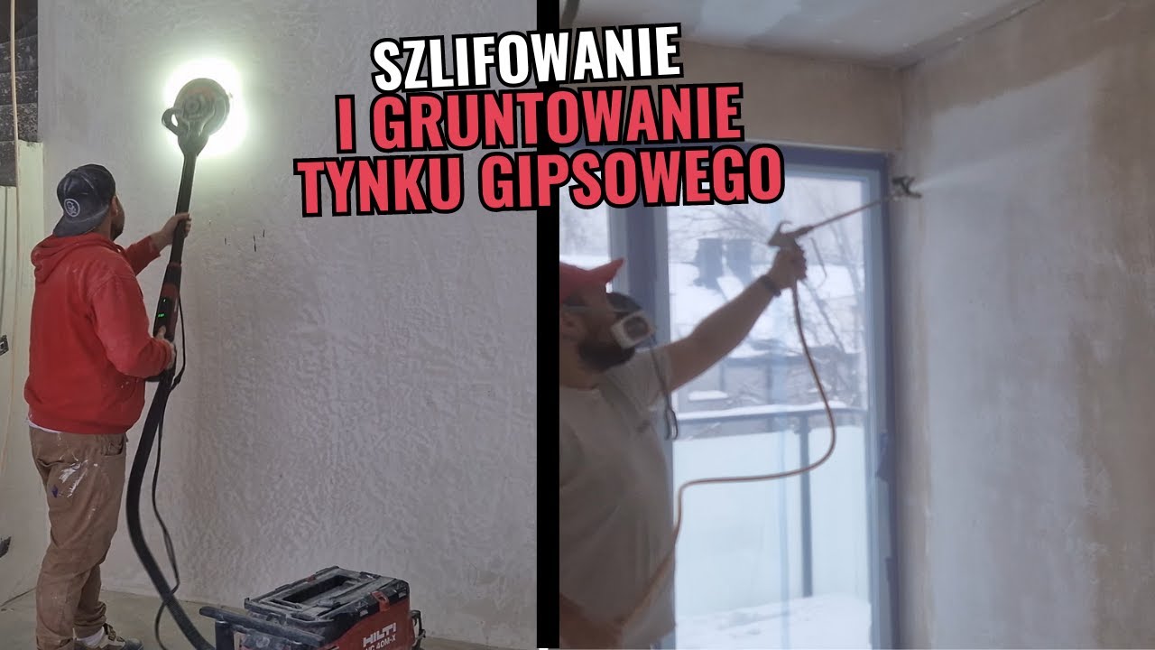 Szlifowanie i gruntowanie tynku gipsowego. Dom od dewelopera.