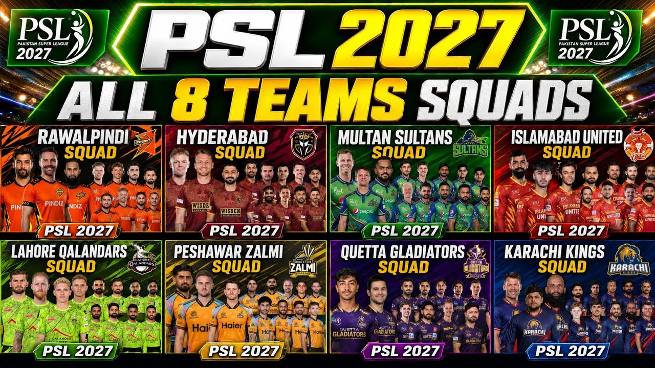 PSL 2027 All Team Squad | All 8 Teams Squad for PSL Season 12 | PSL 12 All Teams New & Best Squad 
