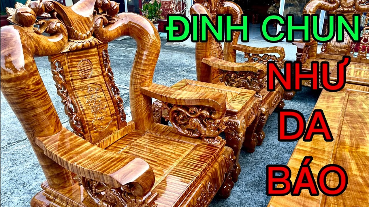 SIÊU PHẨM - BỘ BÀN GHẾ GỖ ĐINH LÀO VÂN CHUN NHƯ BỌC DA BÁO, mã BGCC246 | gỗ Việt Bắc