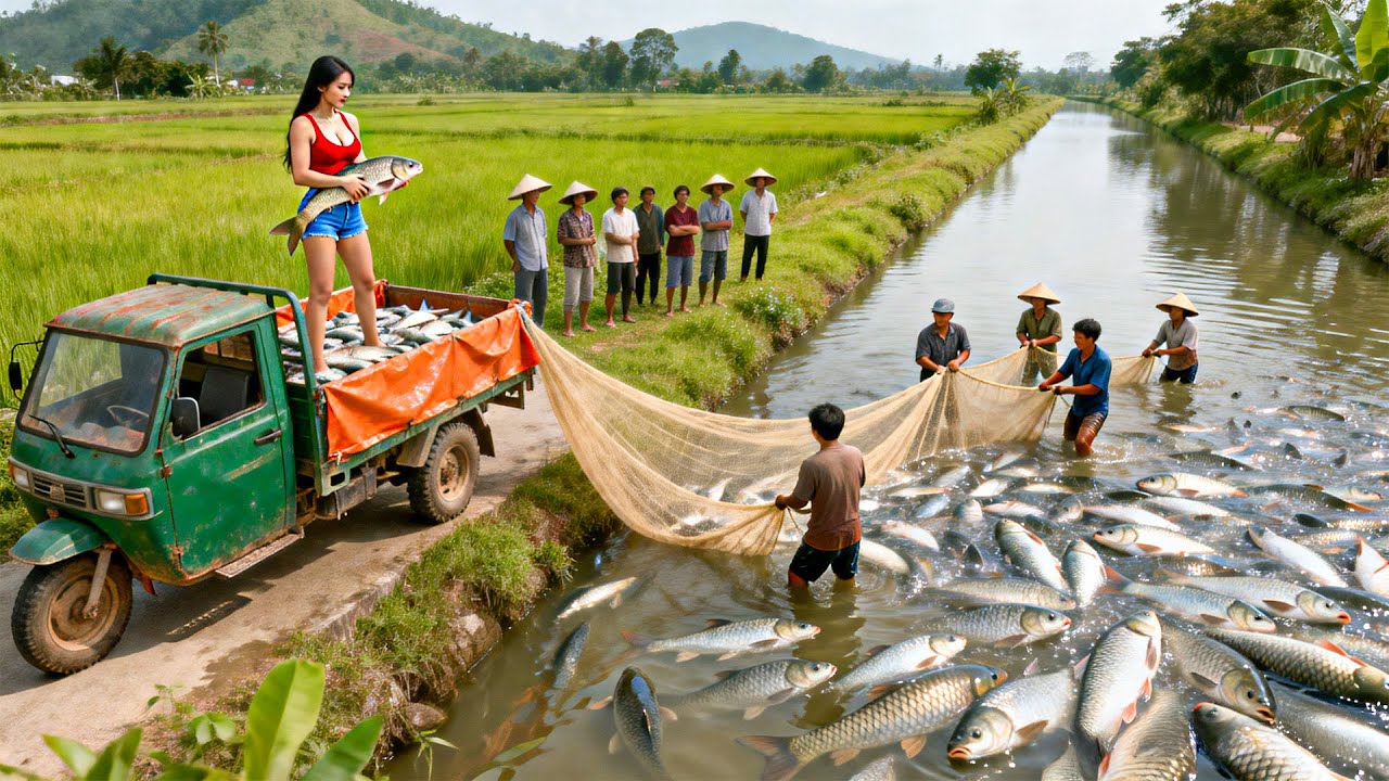 Use Truck to Harvest 1000+ Giant Fish, Transport Go to  Market Sell | Dương Farm TV