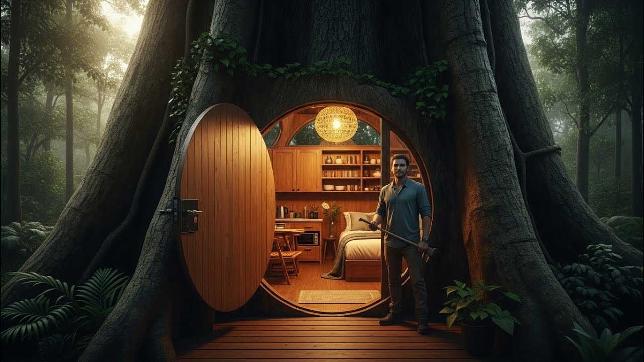 A Man is built a modern three house alone in the jungle (Asmar)