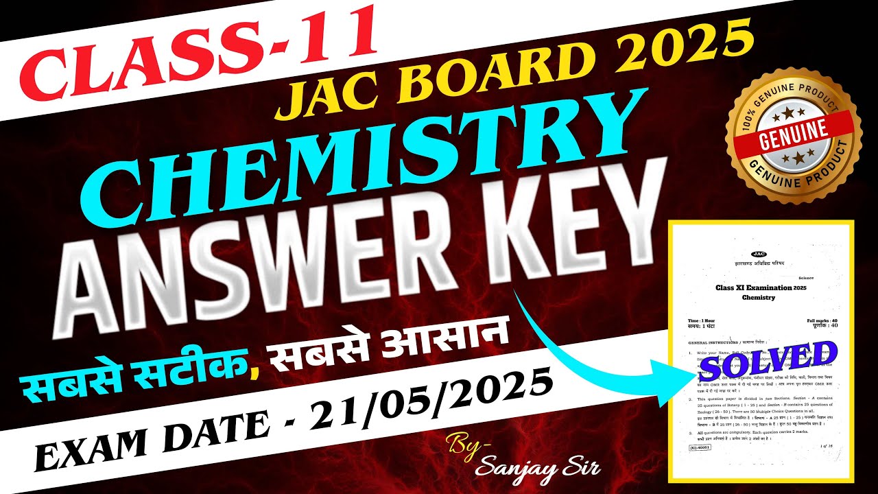 Class 11 Chemistry Answer Key 2025 // 21 may 2025// Jac Board class 11 chemistry answer key 2025