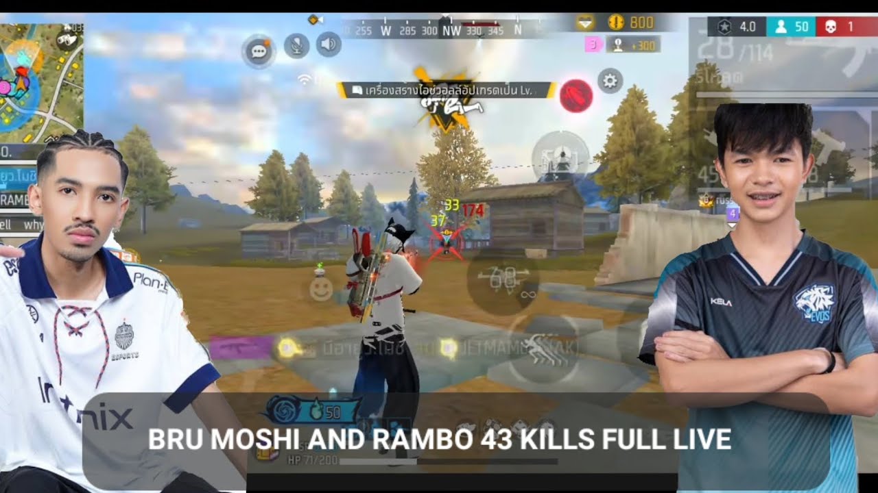 BRU MOSHI AND RAMBO 43 KILLS FULL LIVE FREE FIRE RANKED 