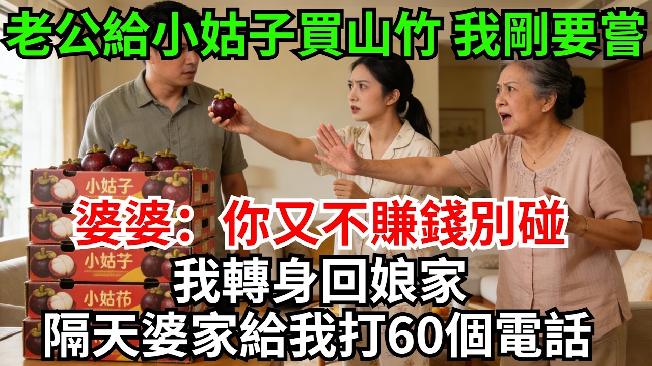 老公給小姑子買6箱山竹，我剛要嘗一個，婆婆：你又不賺錢別碰！我轉身回娘家，隔天婆家給我打60個電話!#完結故事#情感故事#爽文#婆媳關系#家庭生活#故事頻道#故事分享#情感#正能量#流量