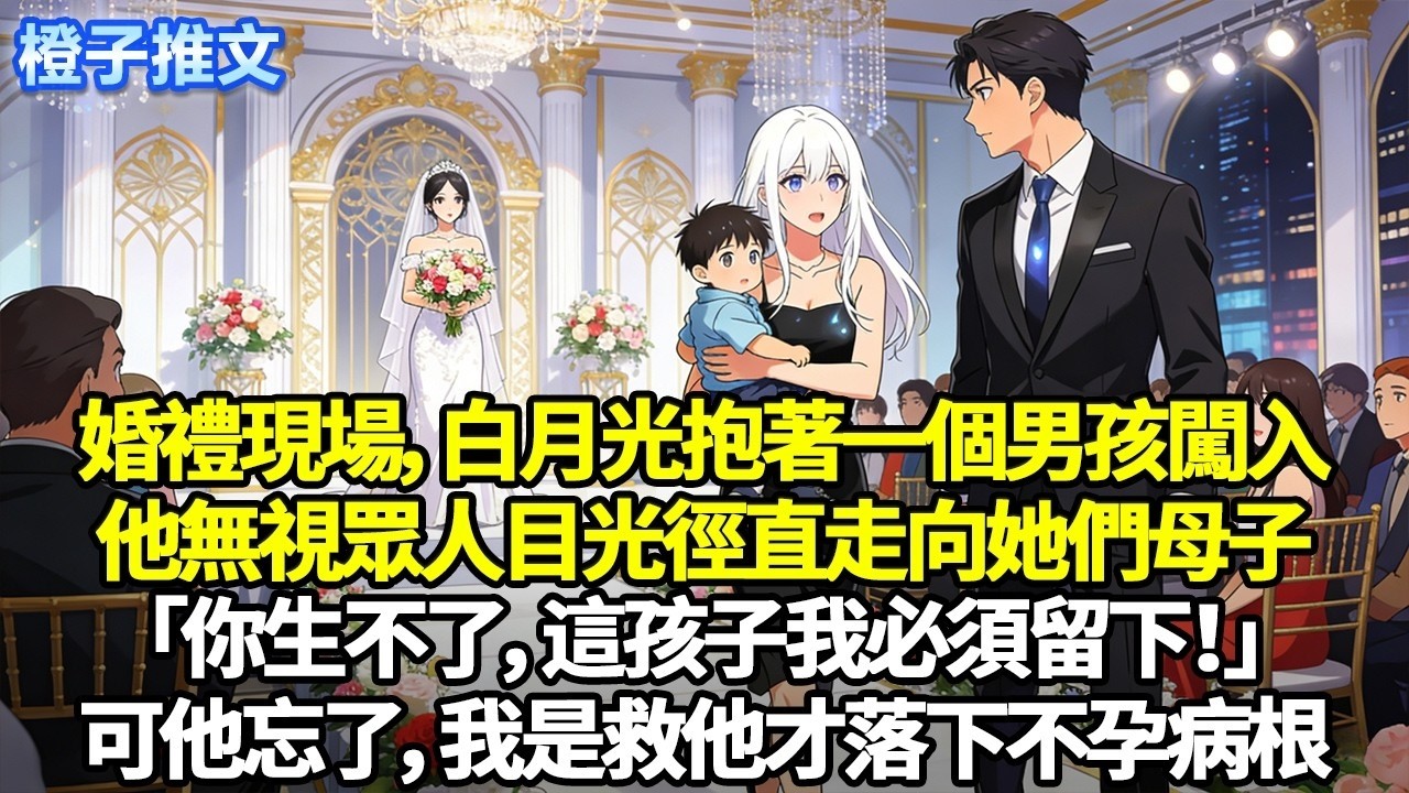 婚禮現場，白月光抱著一個男孩闖入。他無視眾人異樣的目光，徑直走向她們母子「你生不了，這孩子我必須留下！」可他忘了，我是因為救他才落下不孕的病根#追妻火葬場 #情感 #一口氣看完 #橙子推文 #