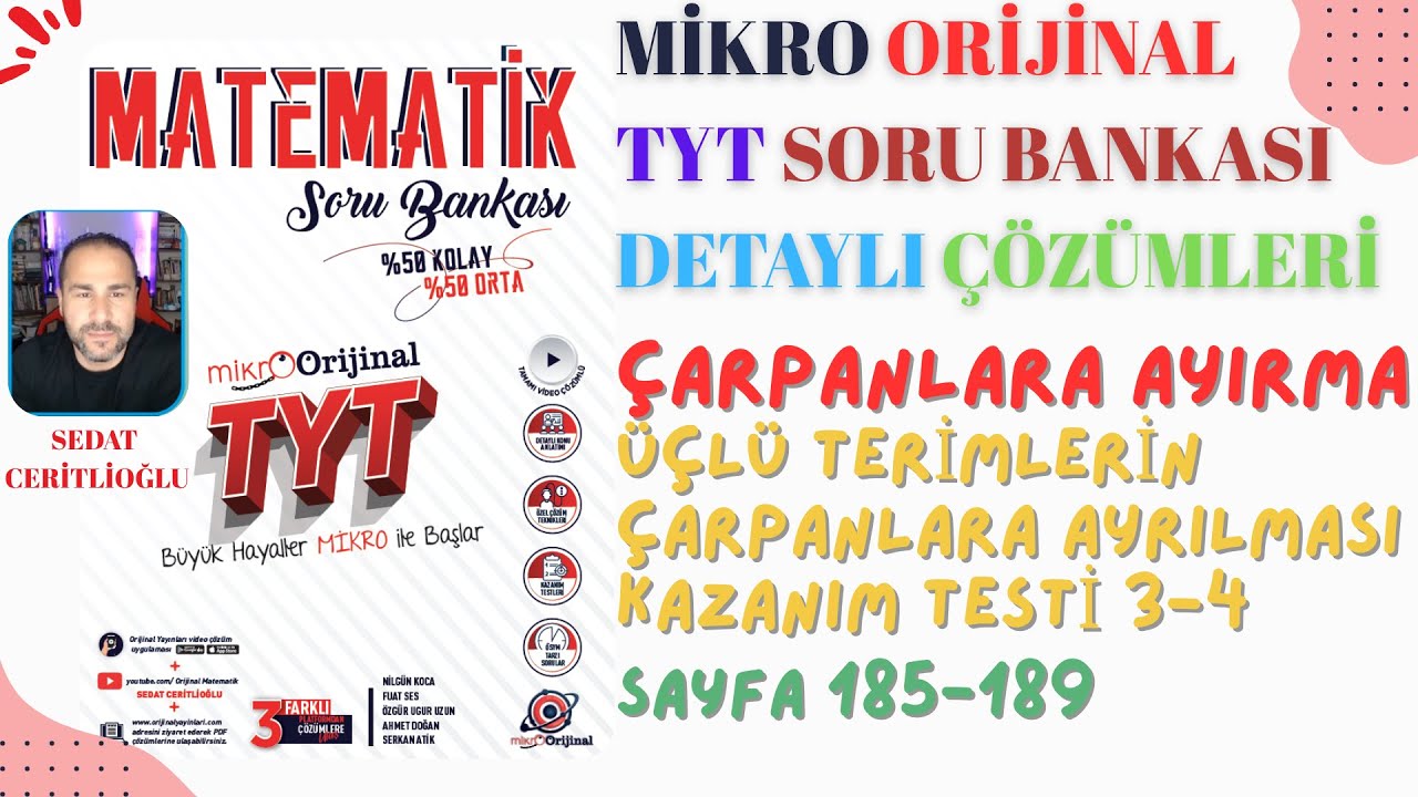 2026 MİKRO ORİJİNAL TYT SORU BANKASI ÇÖZÜMLERİ SYF185-189 #orijinalmatematik #mikroorijinal #yks2026