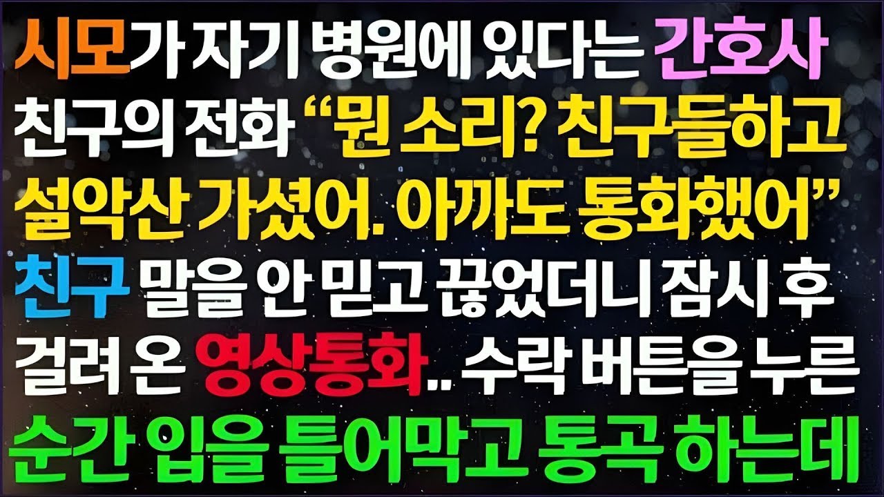 💌(신청사연) 설악산에 단풍놀이 간 시모를 병원에서 봤다는 의사 친구에게 영상통화가 걸려 온 순간 전화를 받고 통곡하고 말았습니다 /감동사연/사이다사연/라디오드라마/사연라디오💌