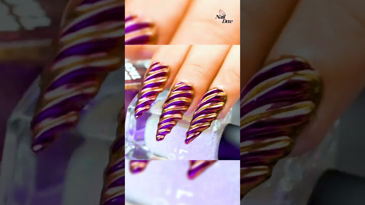 Unicorn Chrome Nails &ndash; 3D Spiral Fantasy Design ✨💅 NailDew #NailDew #ChromeNails #3DEffect #NailTok