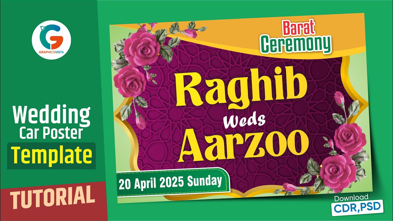 How to Make Muslim Wedding Car Poster Design Tutorial I CDR PSD File on Graphics Vista