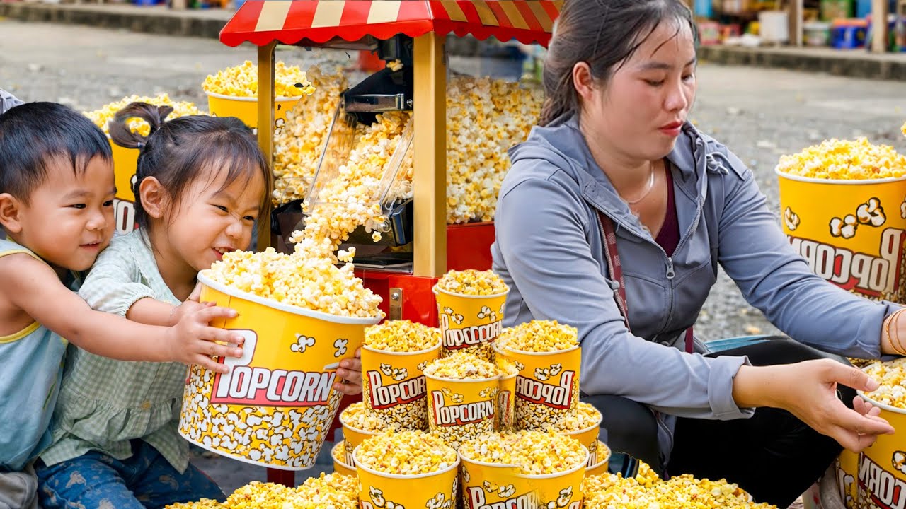 Nhi Membantu Ibu Memanen Jagung | Membuat Popcorn Mentega Favorit Khoi
