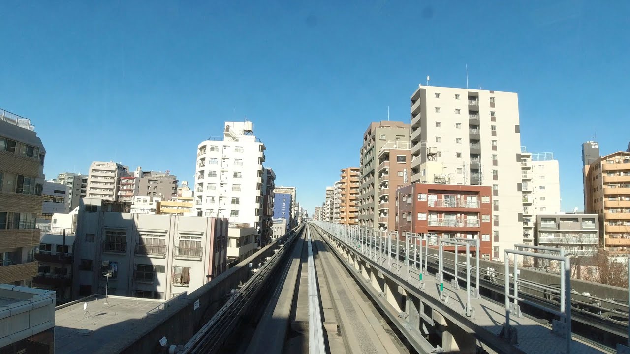 Driverless train in Japan Train Driver view Cab Ride Toneri Liner  舎人ライナー（日暮里～見沼代親水公園）前面展望
