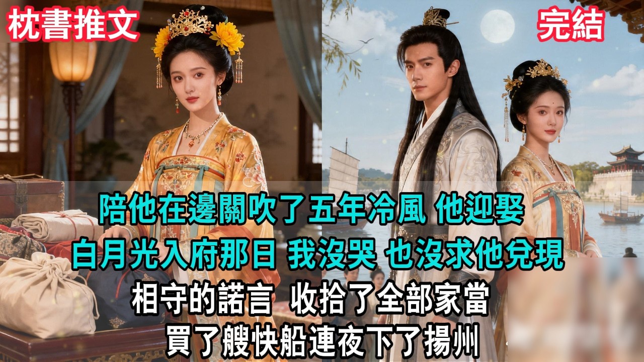 【完結爽文】陪他在邊關吹了五年冷風，他迎娶白月光入府那日我沒哭，也沒求他兌現相守的諾言 收拾了全部家當 買了艘快船連夜下了揚州