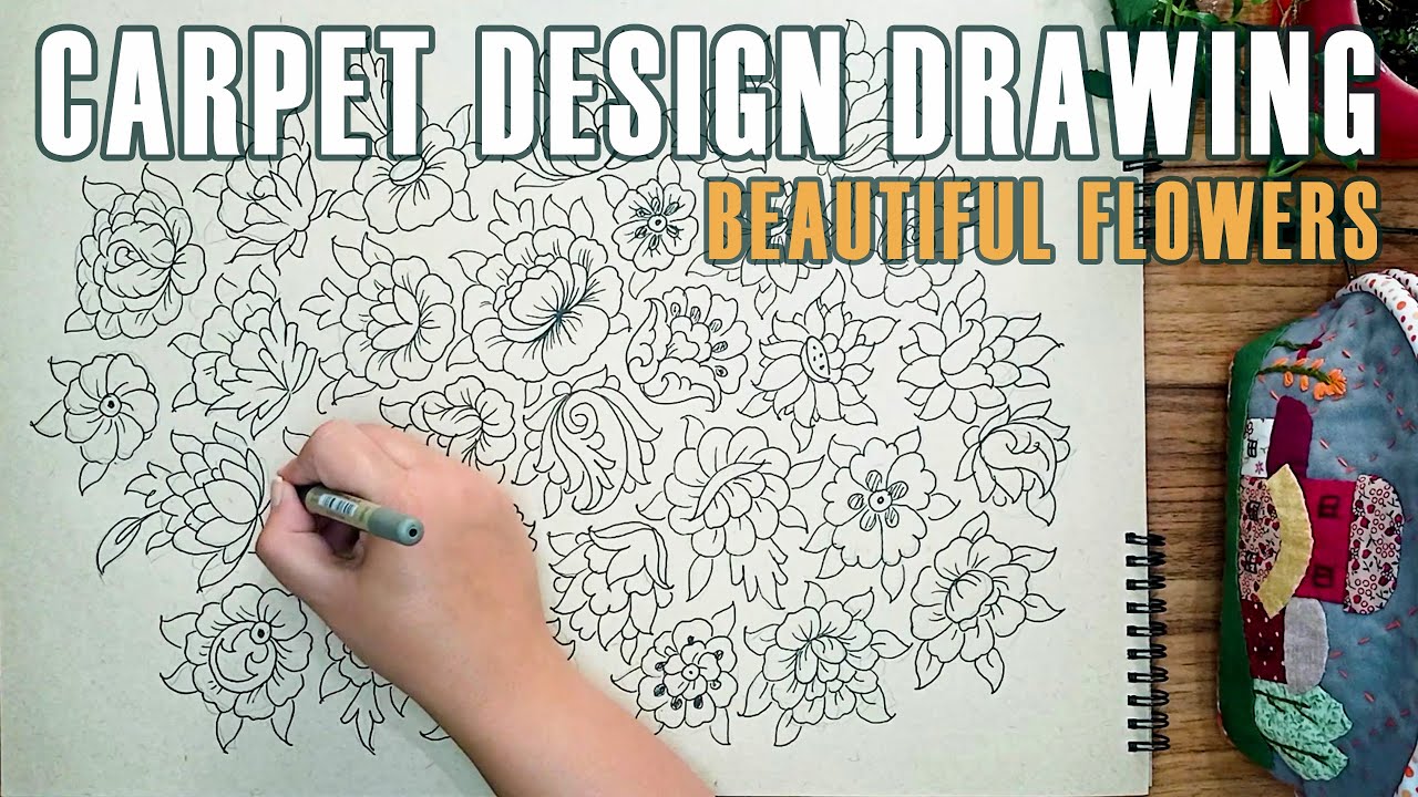 Carpet Design Drawing | How to Draw Beautiful Flowers | Step by Step Drawing Tutorial