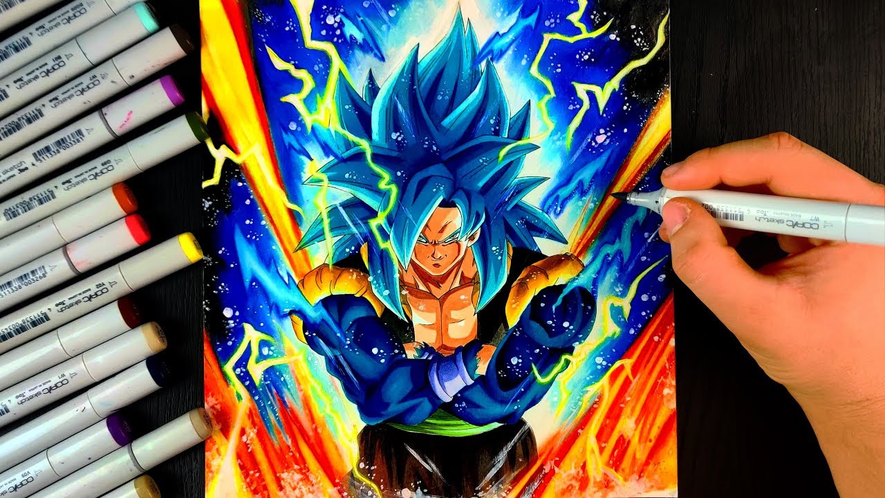 Drawing GOGETA ultimate fusion SSJ4 BLUE