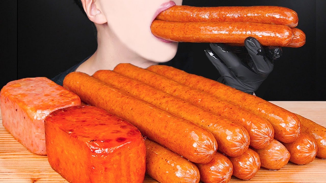 ASMR SPICY SAUSAGE SPAM CHEESY MUKBANG COOKING 대왕 소세지 먹방辛い スパム ソーセージ チーズ 咀嚼音 モッパン SosisEATING SOUNDS