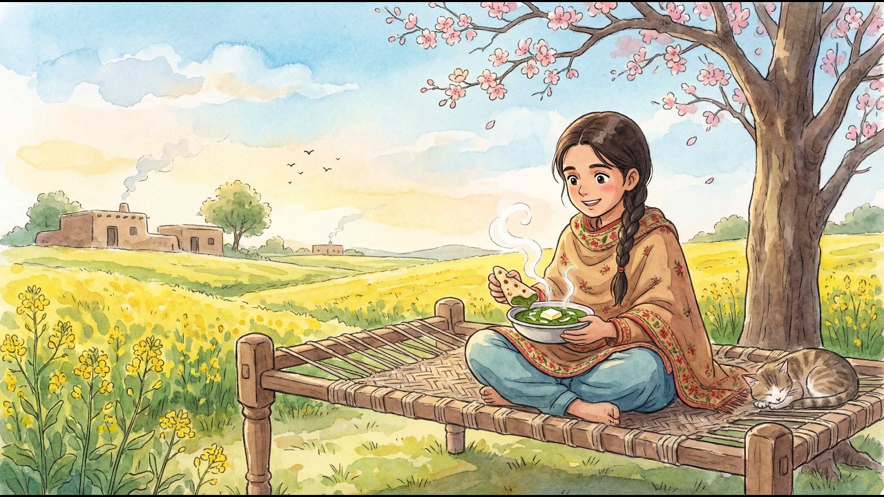 Winter Comfort ❄️ I Making Saag 🌿 in Silence I Village Morning Routine I Ghibli Style Animation