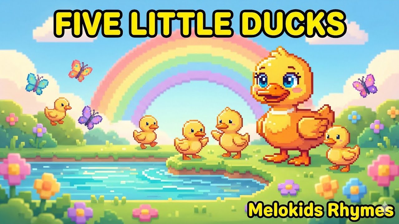 Five Little Ducks | 3D Nursery Rhyme for Kids 🦆🌈 | Melokids Rhymes