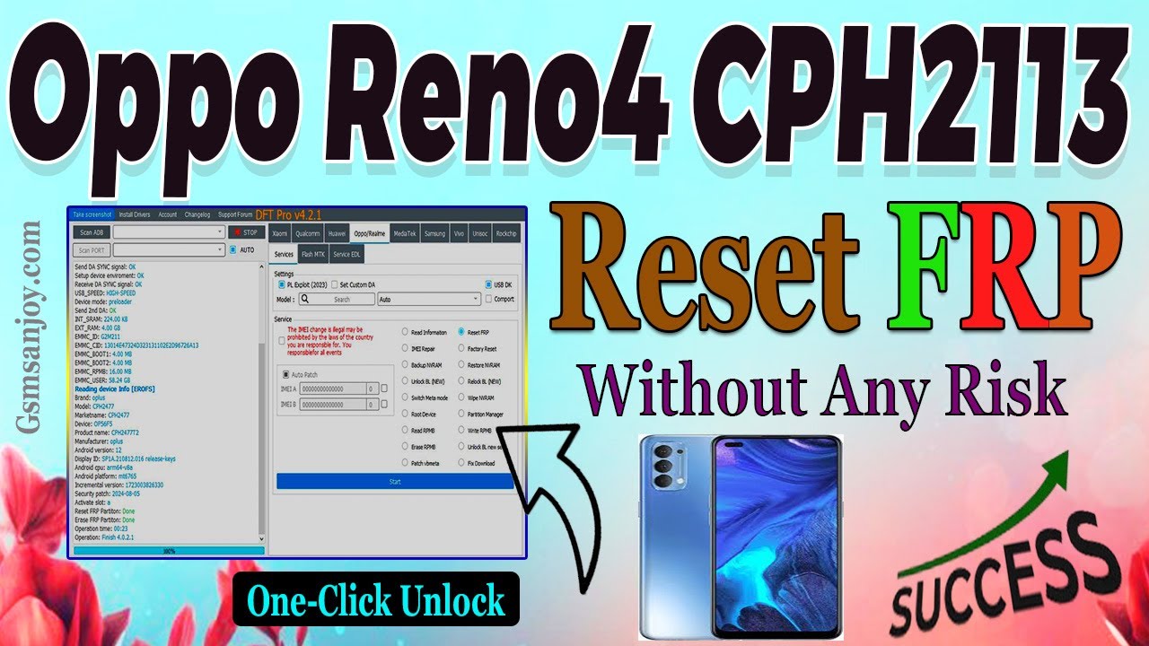 Oppo Reno4 (CPH2113) Reset FRP UNLOCK android 12 One-CLICK BY DFT Pro #Gsmsanjoy