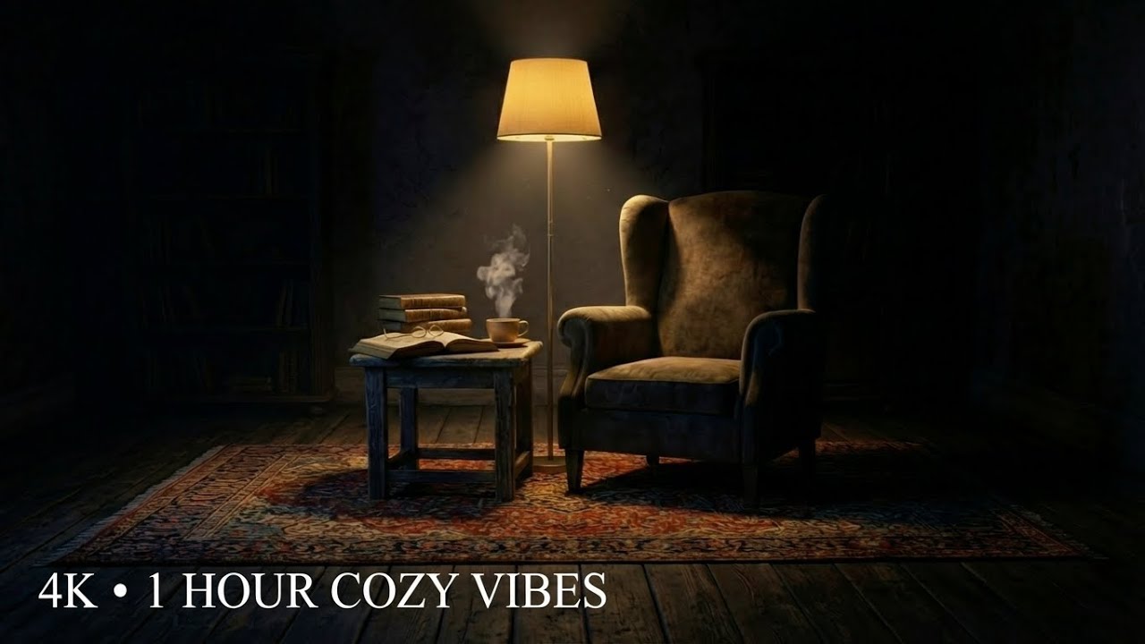 Cozy Tea Reading Ambience 📖 Rain, Soft Piano, Dim Lights & Room Sounds  to Relax (1 Hour)