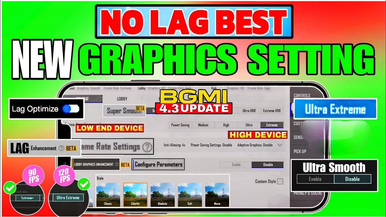 4.3 Update😱No LAG Best Graphics 120 Fps Setting, | Low End + High End Device, | 4.3 Lag Problem Fix