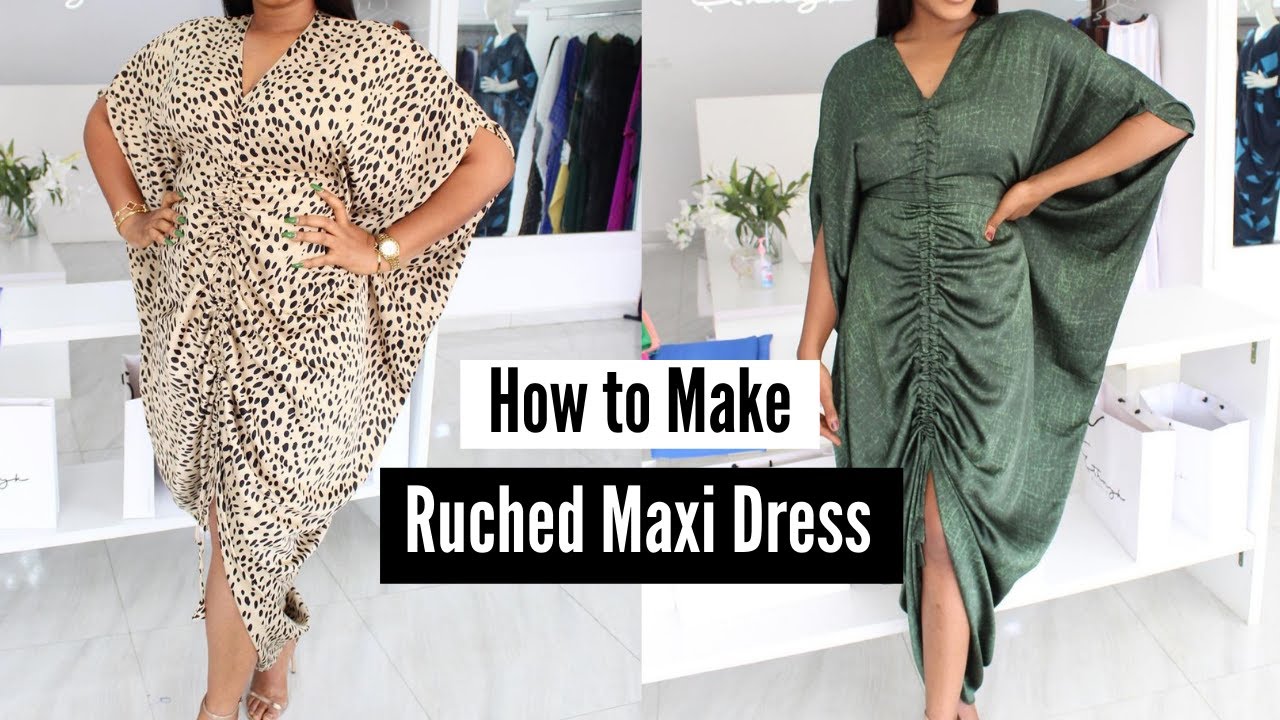 Trendy Ruched Kaftan Dress cutting and stitching| How to sew Bubu Gown with fitted waist and Ruching
