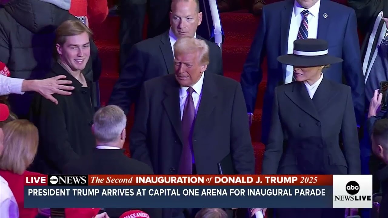 President Trump arrives at Capital One Arena for inaugural parade