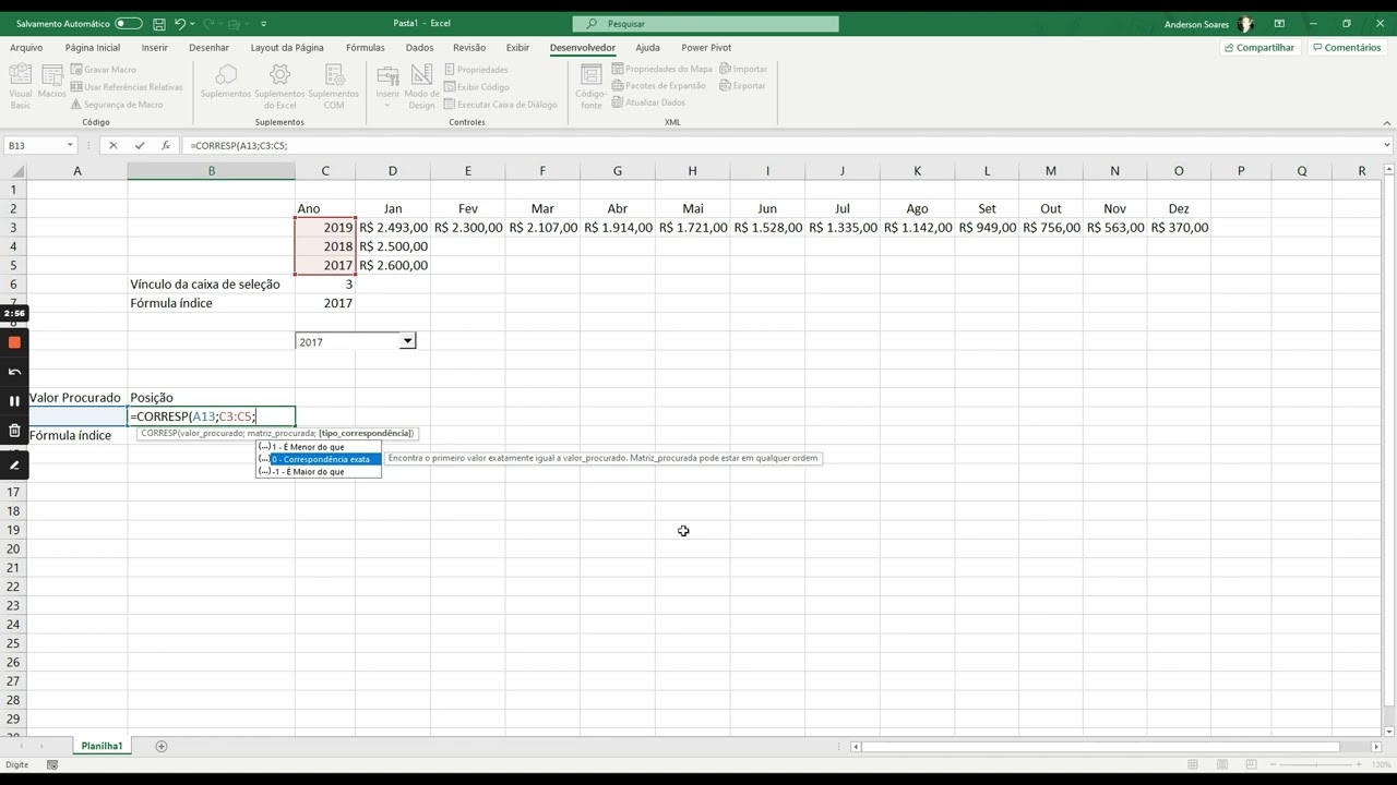 Excel: Fórmula CORRESP