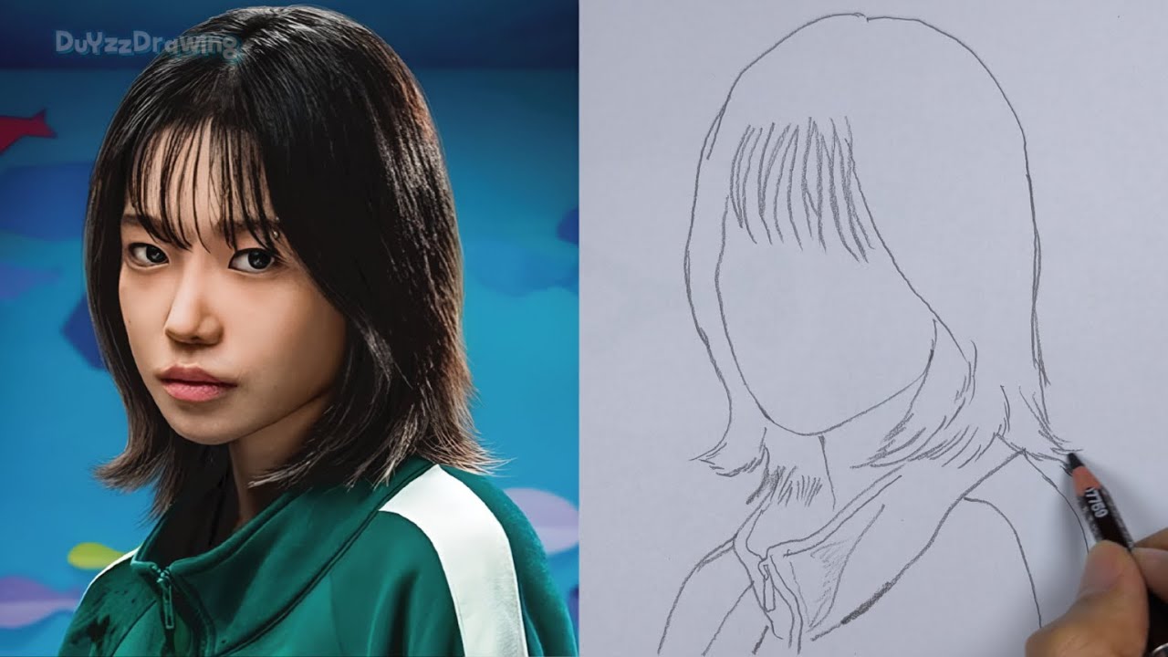 How to Draw Player no 222 (Jun Hee) / Squid Game Player Easy Drawing