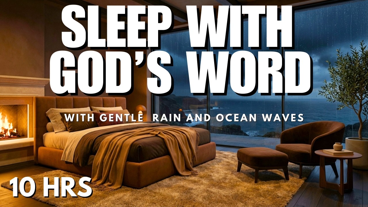 Fall Asleep to God’s Word (Try 3 Minutes) | Deep Sleep Bible Verses + Rain & Ocean Waves | 10 HRS