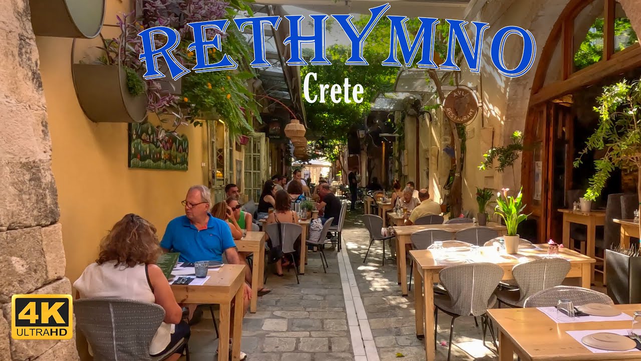 Rethymno,  City in Crete, Greece Walking tour 4K