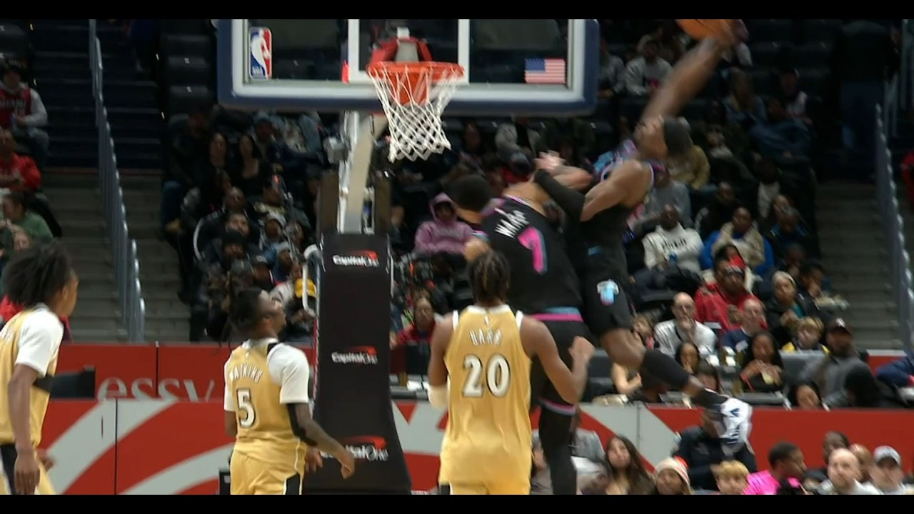 Bam Adebayo with a monster putback poster dunk on his own teammate, Kel'el Ware