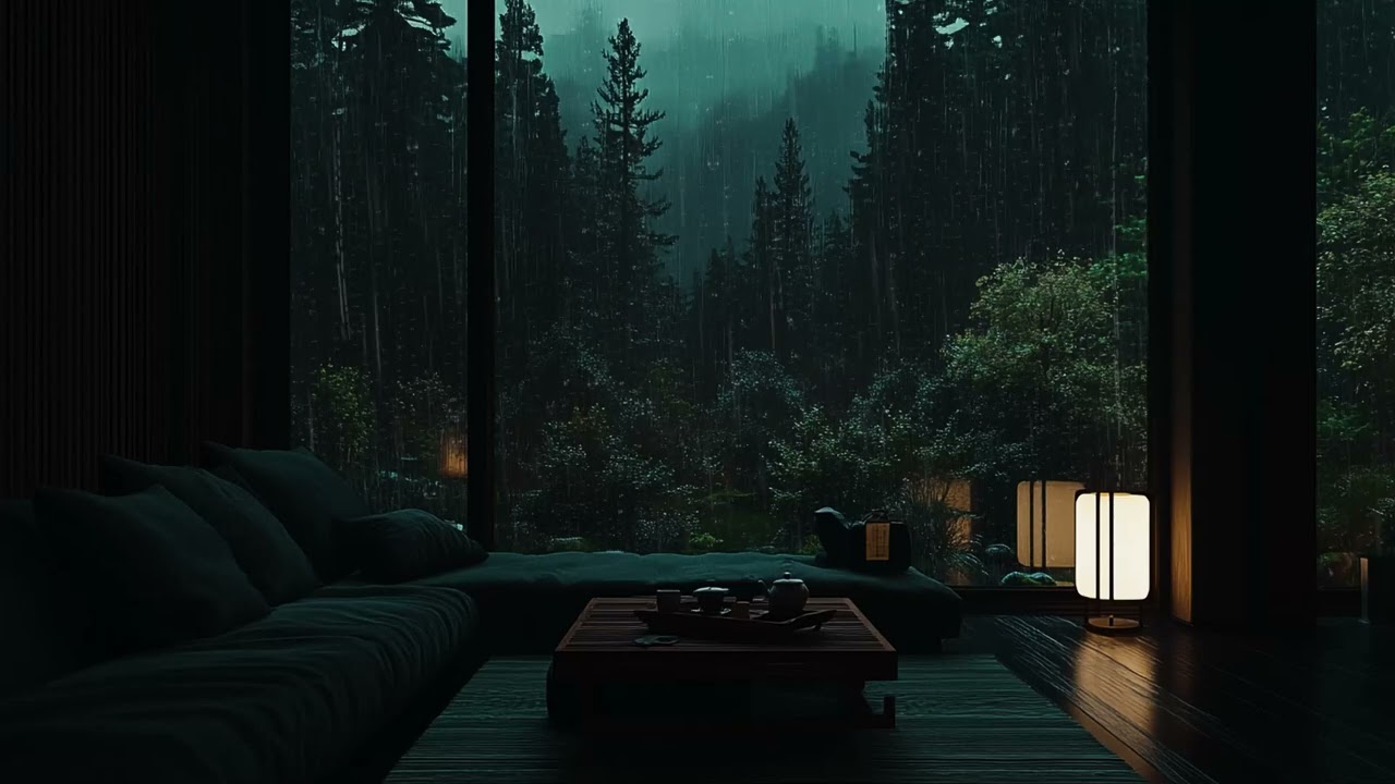 Gentle Rain Sounds on a Cabin Window 🌧 (No Ads) | Peaceful Dark Room for Deep Sleep & Relaxation