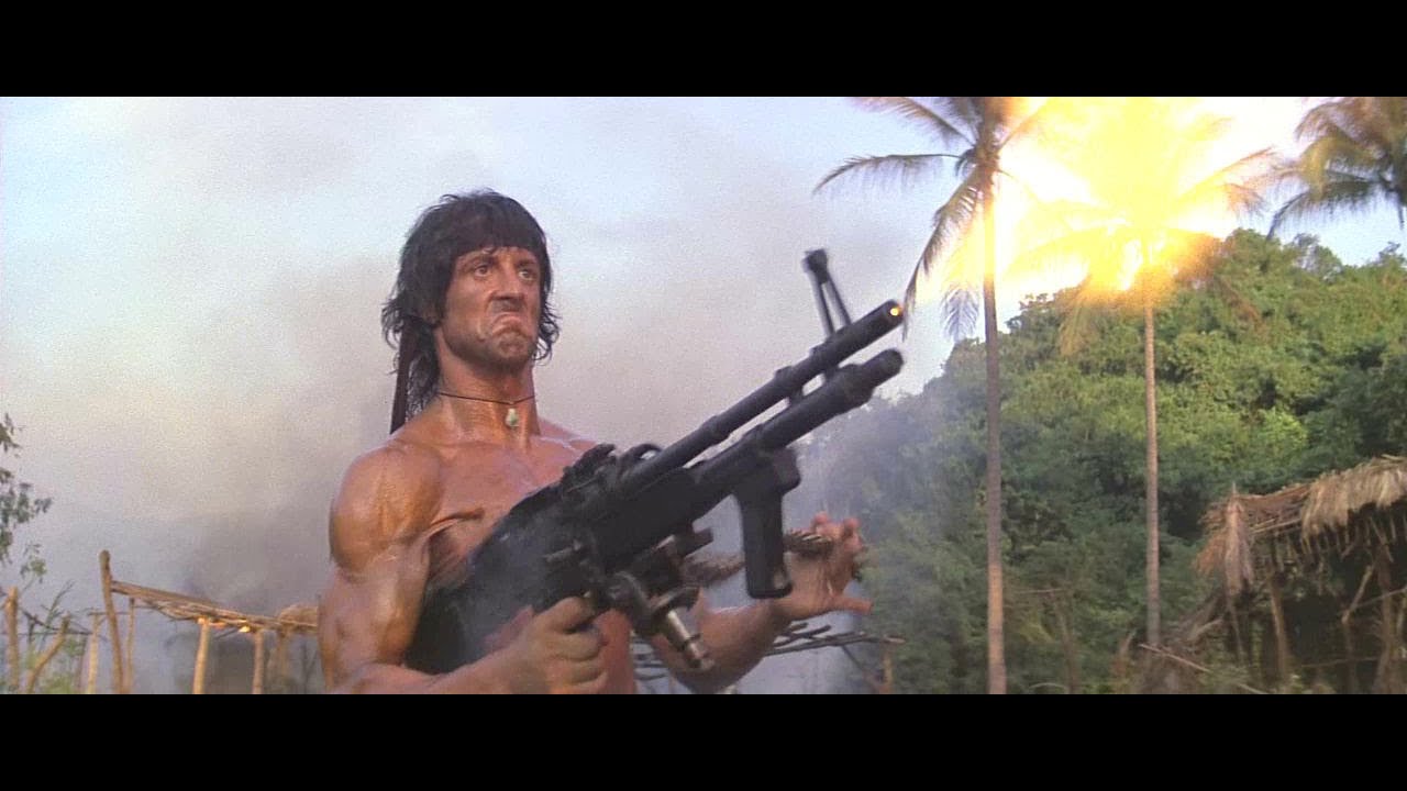 RAMBO M60 shooting WRATH classical scene from Mk11