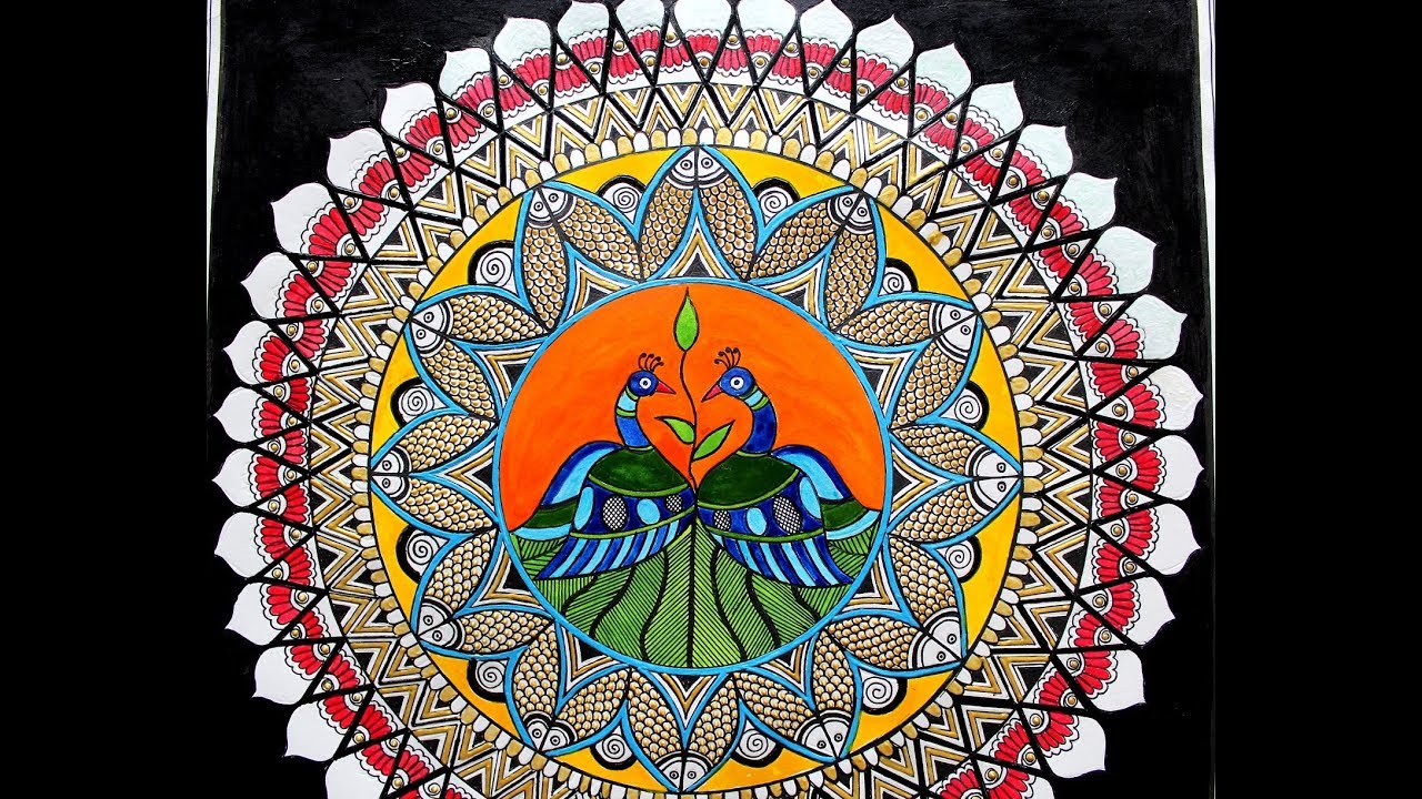 MADHUBANI PAINTING OF PEACOCK AND FISH